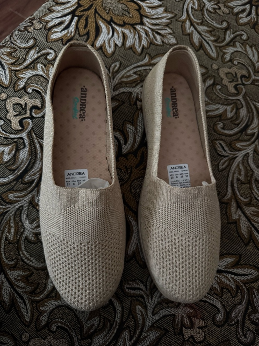 ANDREA FENZI Beige Knit Slip-On Loafers (Never Worn)